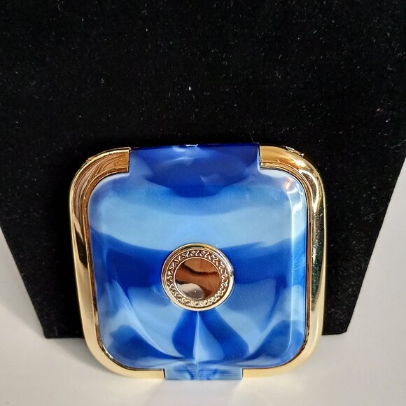 Square Compact Mirror Blue & Gold-toned - Picture 1 of 3